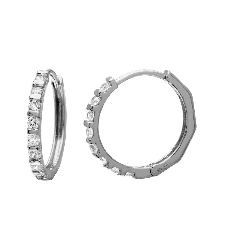 sparkling drop earrings for women -Silver 925 Rhodium Plated huggie hoop Earrings with CZ - GME00063