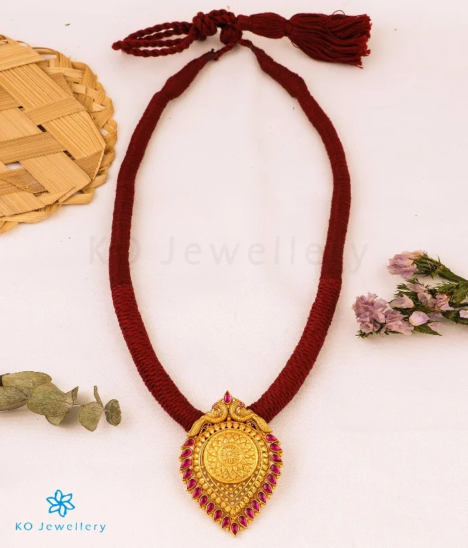 gold pendant necklaces for women -The Vyoma Silver Thread Necklace (Maroon)