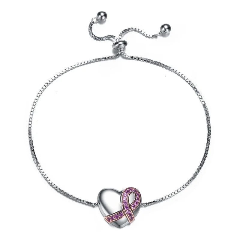 Teens/Young Adults White Gold Plated with Heart Charm Adjustable Bracelet