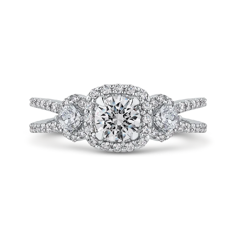 women’s diamond wedding rings -14K White Gold Round Diamond Halo Engagement with Split Shank