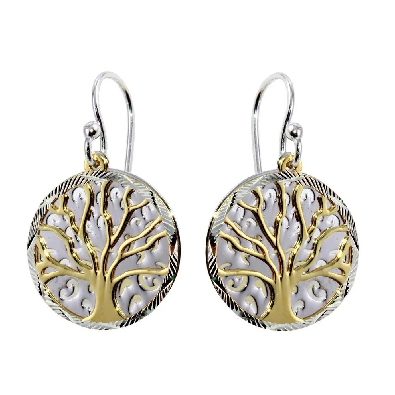 designer diamond earrings for women -Two-Tone 925 Sterling Silver Flat Tree Earrings - SOE00003