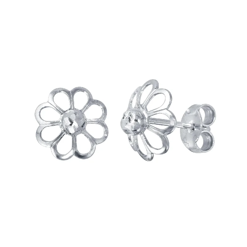 pearl earrings for women -Rhodium Plated 925 Sterling Silver Open DC Flower Earrings - ECE00050RH