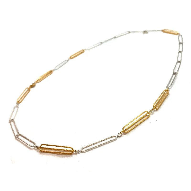 sophisticated necklaces for women -Long Silver and Gold 3D Link Necklace