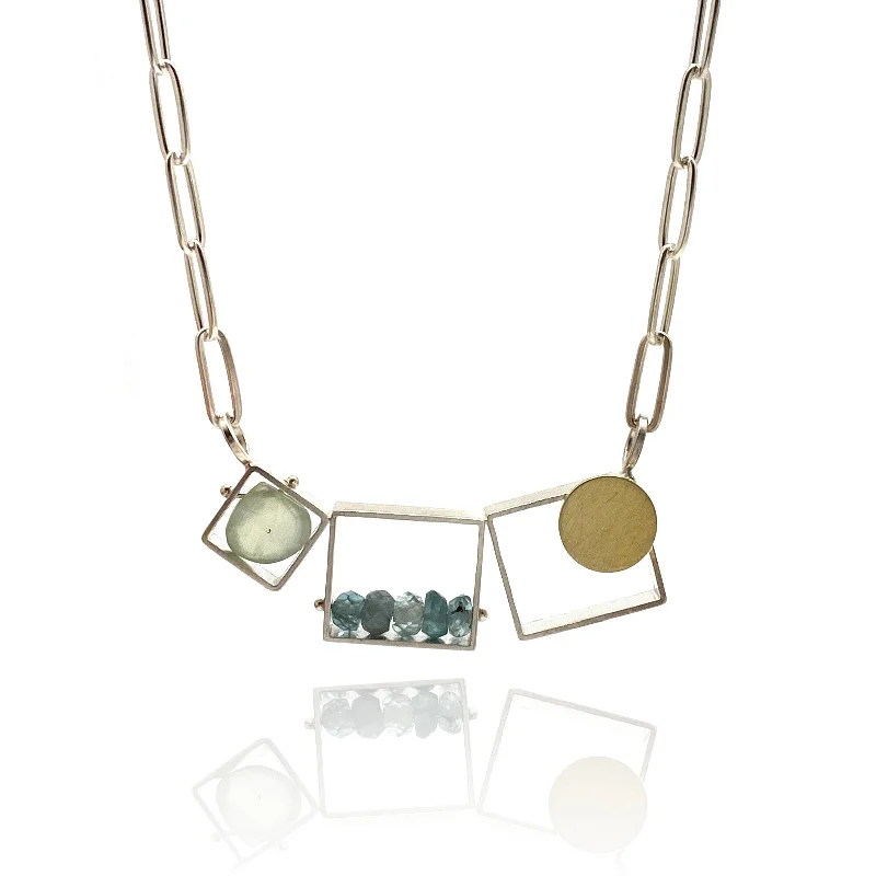 crystal charm necklaces for women -Triple Zircon and Prehnite Necklace