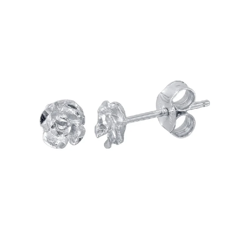 chunky earrings for women -Rhodium Plated 925 Sterling Silver flower Stud Earrings - ECE00057RH