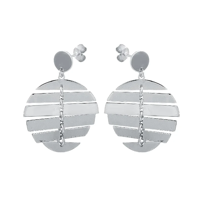 simple earrings for women -Rhodium Plated 925 Sterling Silver Dangling Flexible Disc Earrings - SOE00029