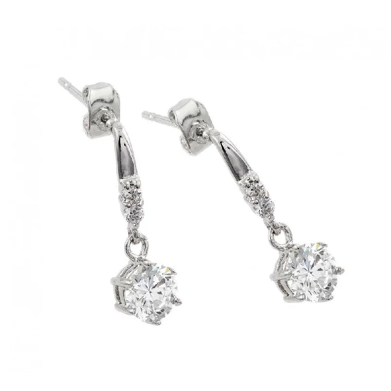 classic earrings for women -Silver 925 Rhodium Plated Round Center CZ Dangling Stud Earrings - BGE00378