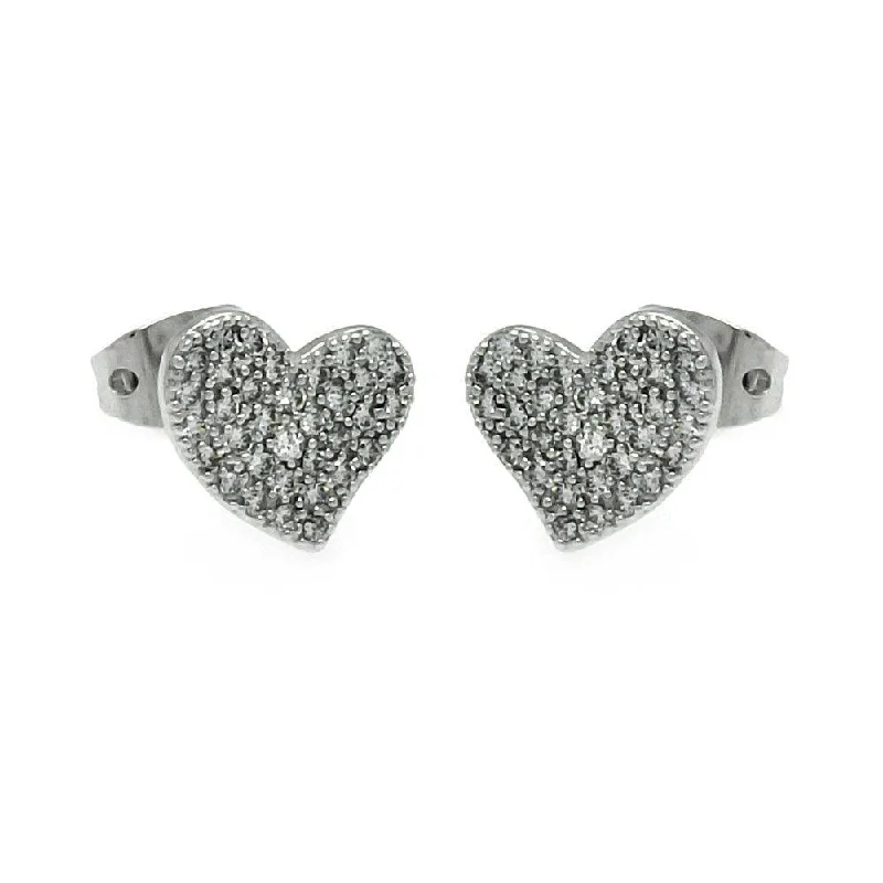 chunky earrings for women -Silver 925 Rhodium Plated Heart CZ Inlay Stud Earrings - BGE00240