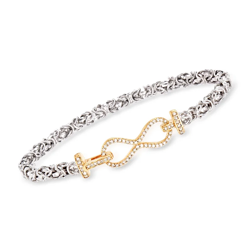 Ross-Simons Diamond Infinity Byzantine Bracelet in Sterling Silver and 18kt Gold Over Sterling