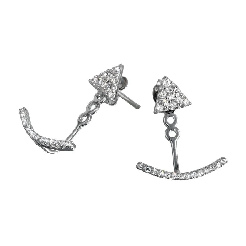 classic earrings for women -Rhodium Plated 925 Sterling Silver Curve CZ Front and Back Earrings - BGE00554