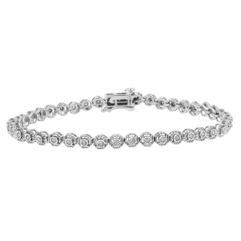 .925 Sterling Silver 1/2 Cttw Miracle Set Round Diamond Bezel Design Link Bracelet