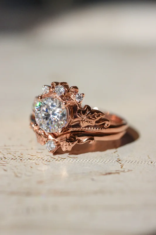 solitaire diamond engagement rings -Bridal ring set with 1 carat lab grown diamond, tiara shape engagement ring in rose gold / Ariadne