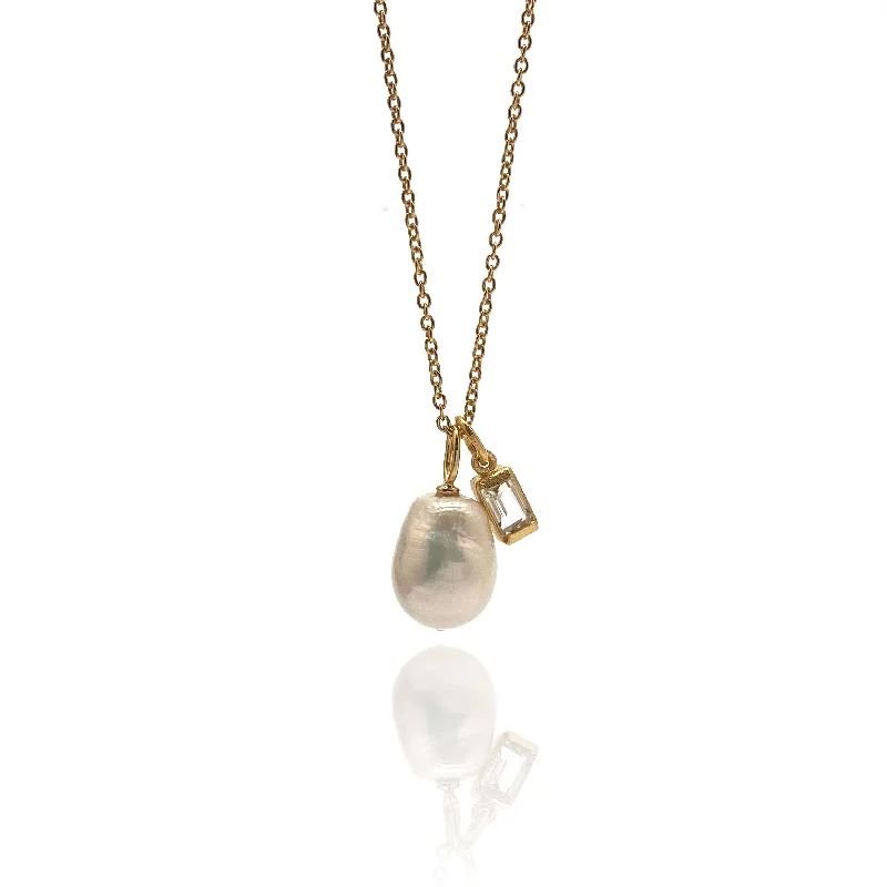 classic necklaces for women -Pearl and White Topaz Necklace