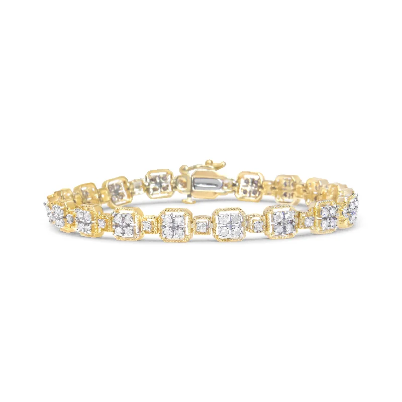 10K Yellow Gold 2.0 Cttw Diamond Square Link Bracelet