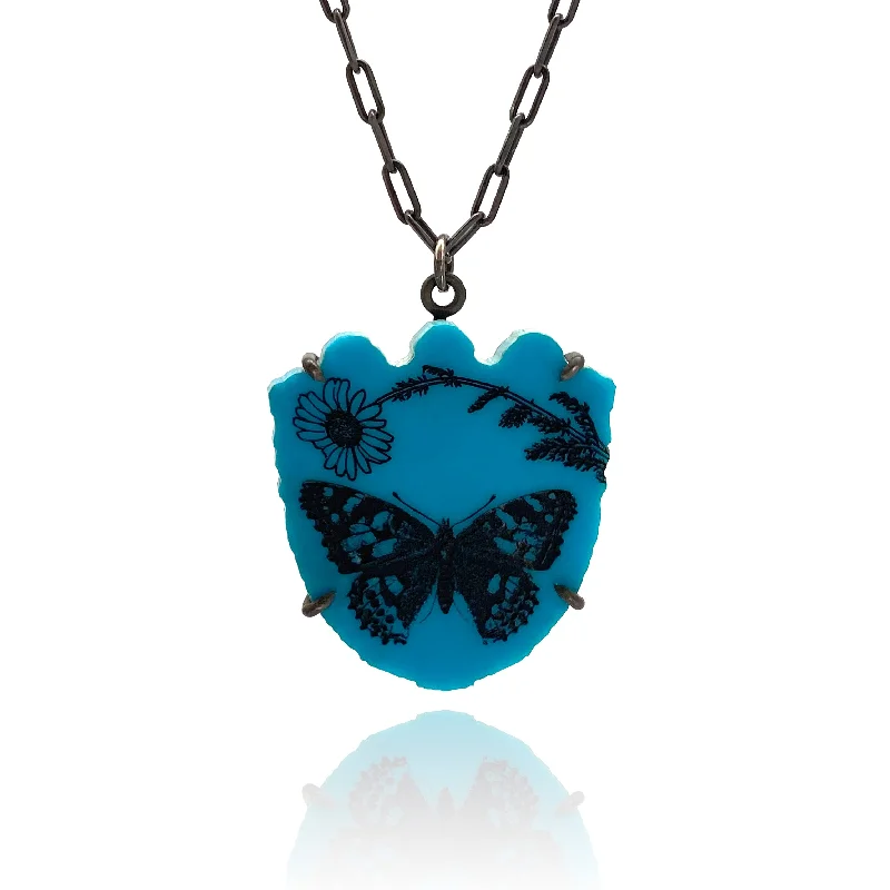 layered chain necklaces for women -Butterfly Turquoise Pendant