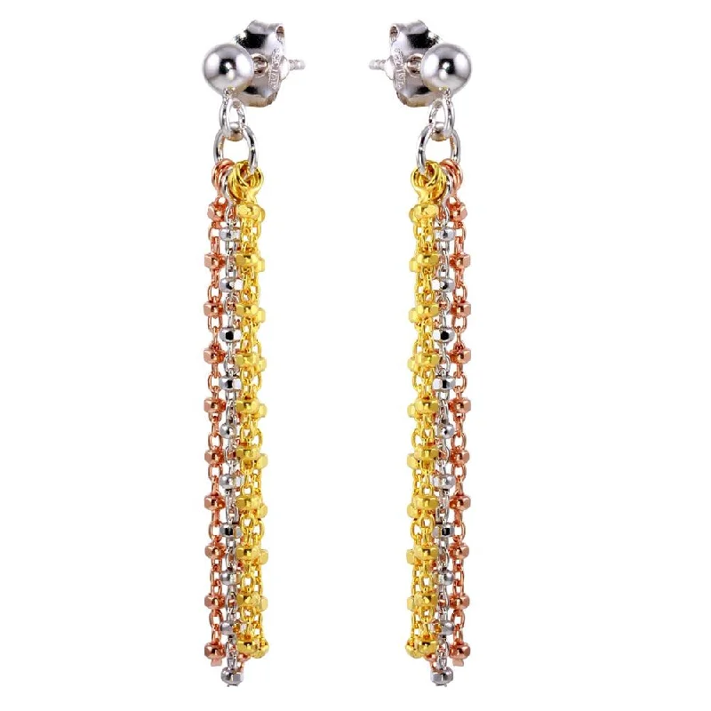 cute earrings for women -Three-Tone 925 Sterling Silver Tassel Earrings - ARE00012TRI