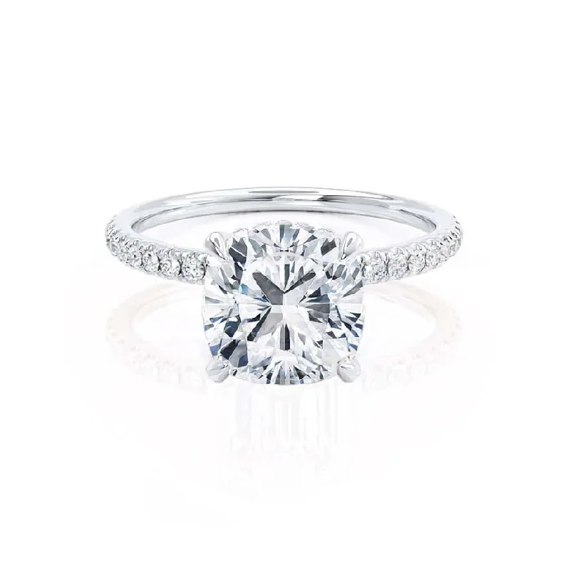 affordable custom engagement rings -2.40 CT Cushion Shaped Moissanite Hidden Halo Style Engagement Ring