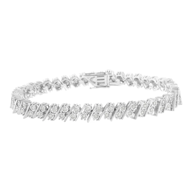 .925 Sterling Silver 1 cttw Double Row Miracle Set Diamond Link Bracelet