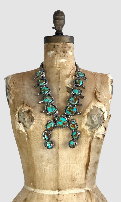 elegant heart-shaped necklaces for women -SQUASH BLOSSOM Large Royston Turquoise & Silver Necklace