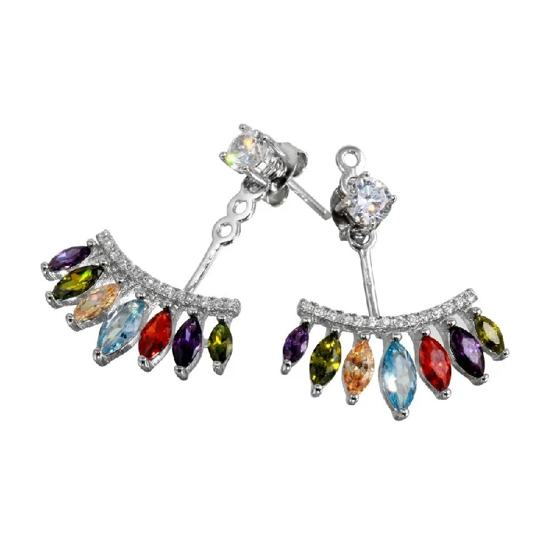 colorful gemstone earrings -Rhodium Plated 925 Sterling Silver Multi Color CZ Hanging Front and Back Earrings - BGE00551