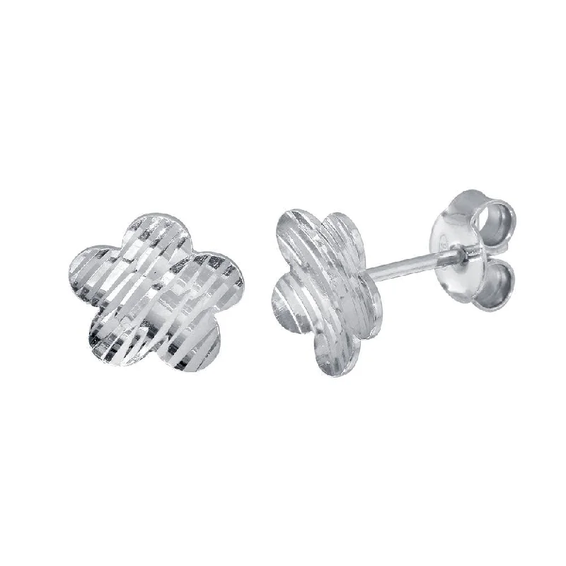 butterfly earrings for women -Rhodium Plated 925 Sterling Silver DC Flower Stud Earrings - ECE00060RH