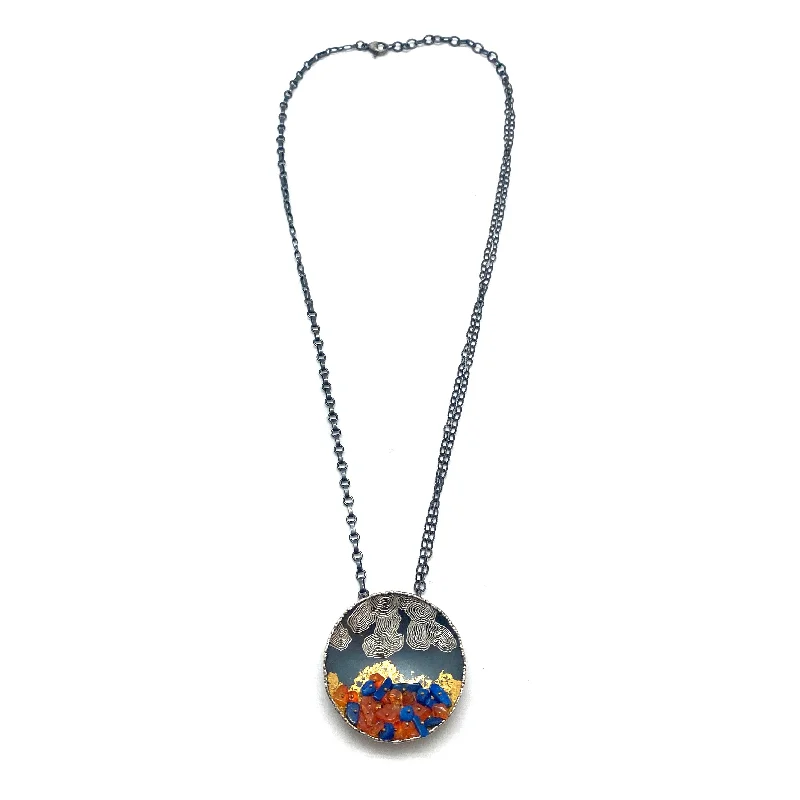 hand-crafted gold necklaces for women -Lapis and Carnelian Sterling Silver and Gilded Disc Pendant