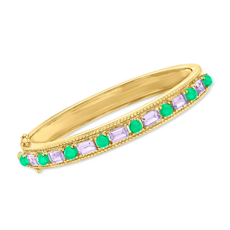 Ross-Simons Green Chalcedony and Amethyst Bangle Bracelet in 18kt Gold Over Sterling