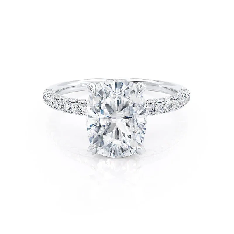 wedding set engagement rings -3.34 CT Elongated Cushion Shaped Moissanite Hidden Halo Style Engagement Ring