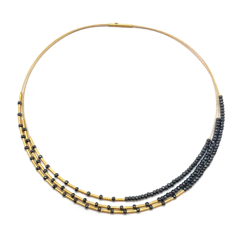 double chain necklaces for women -Gold Faceted Hematite Layered Collar