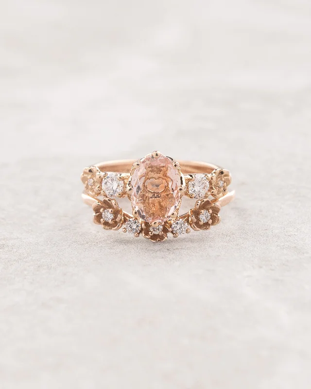 large engagement rings -Bridal set with morganite and diamonds / Fiorella