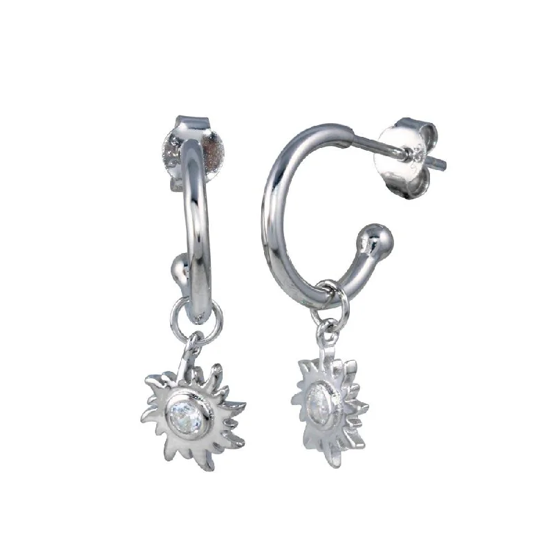 handmade gemstone earrings -925 Sterling Silver Dangling CZ Sun Hoop Earring - STE01273